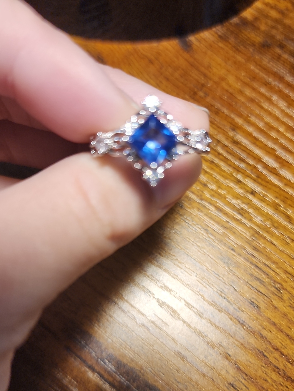 1pc Fashion Blue Gemstone With Cubic Zirconia Rhinestones On Silver Ring,